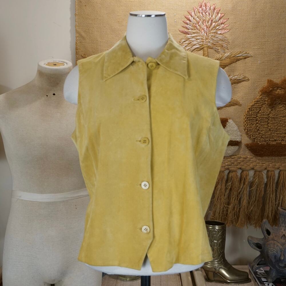 Y2k Liz Claiborne yellow genuine suede vest